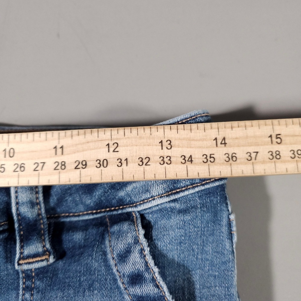 American Eagle Super High Rise Flare Jeans Womens 10 Blue Stretch Patch Pocket - Picture 5 of 9